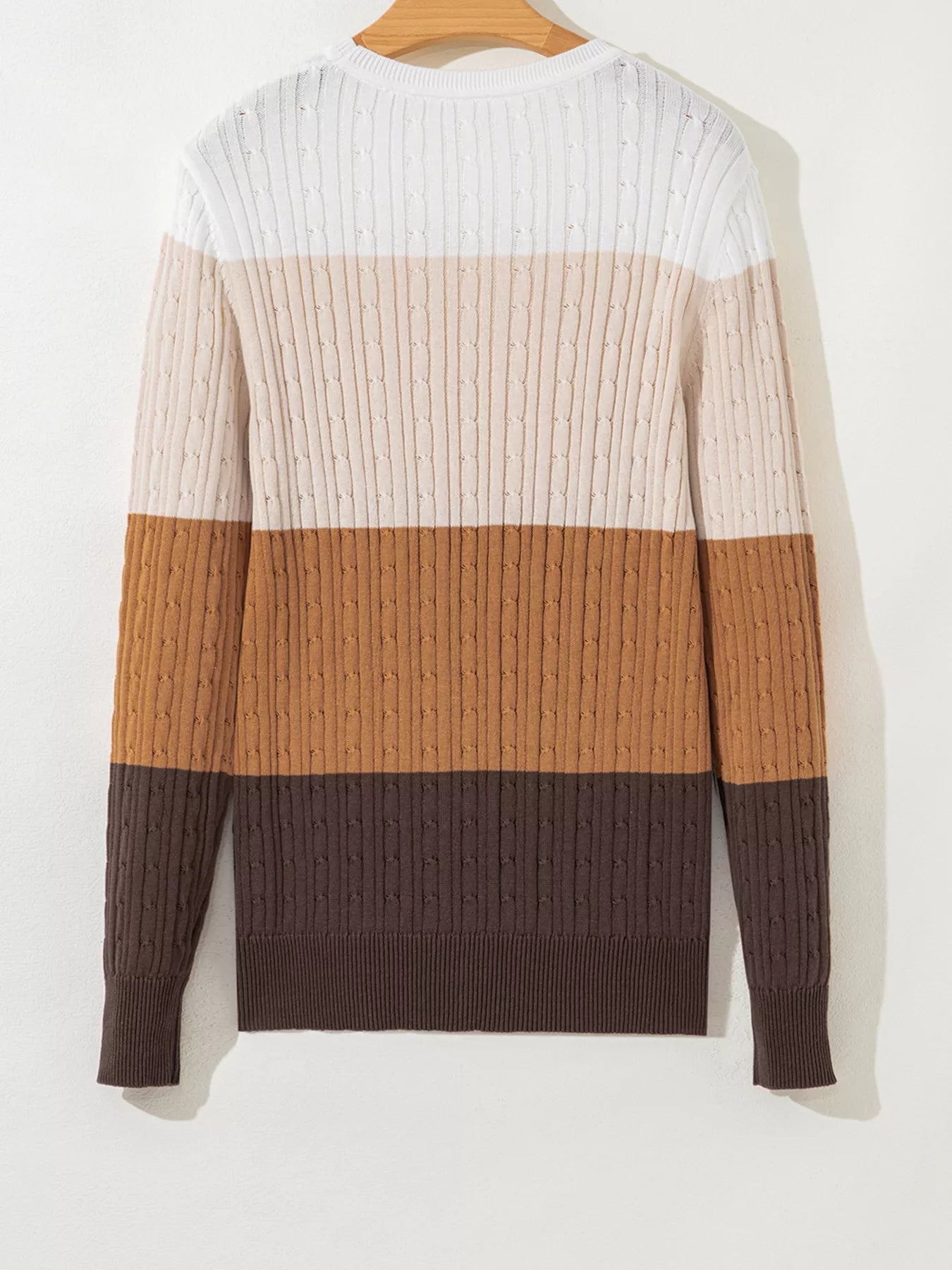 Colorblock Cable Knit Round Neck Sweater 