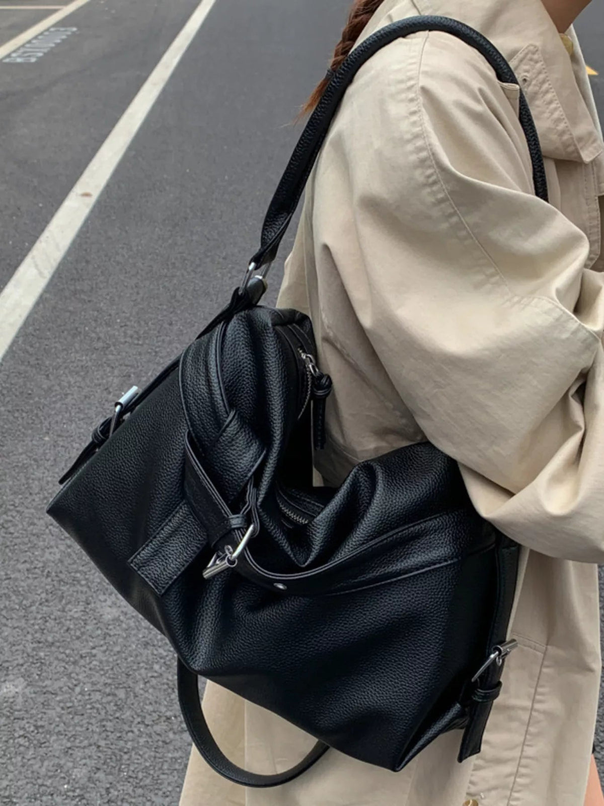 Decor Buckle Leather Shoulder Bag 