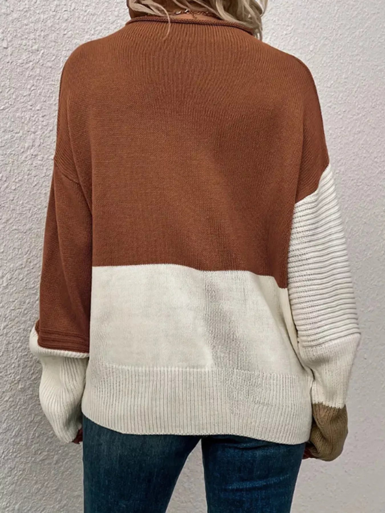 Color Block Ribbed Knit Sweater 