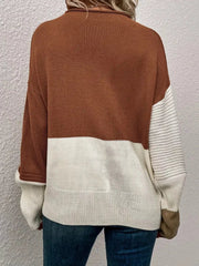 Color Block Ribbed Knit Sweater 