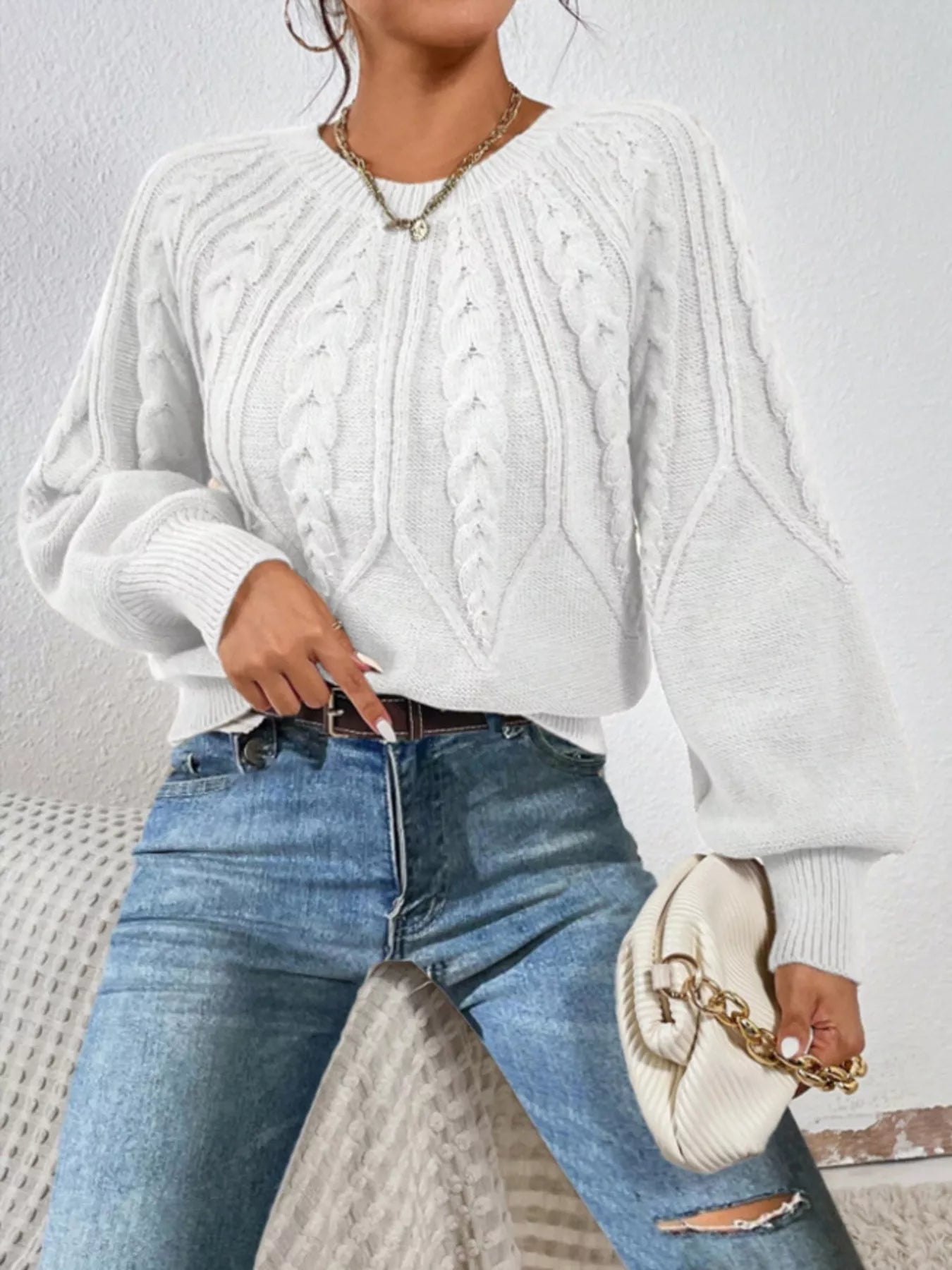 Cable Knit Long Sleeve Sweater 