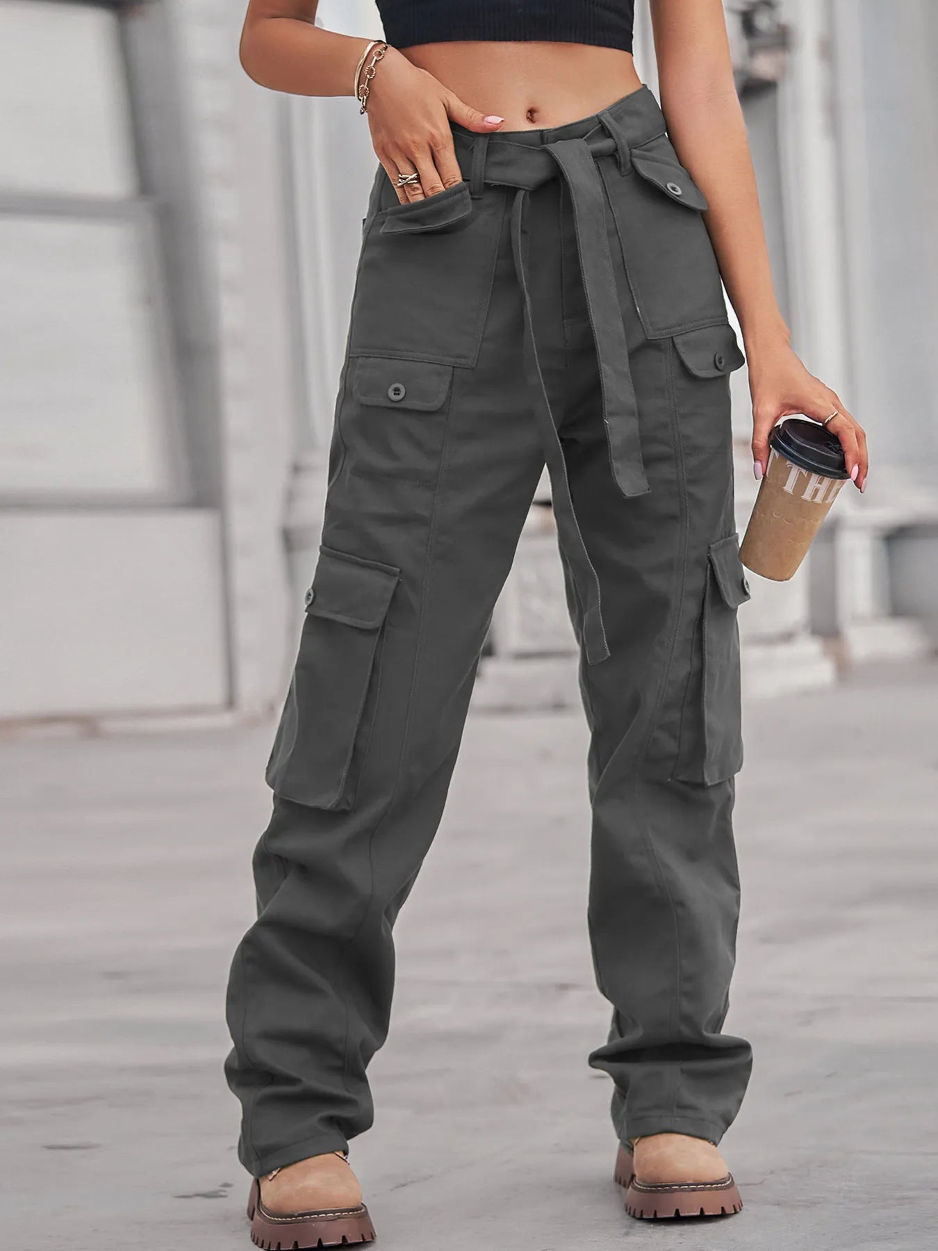 High-Waisted Multi-Pocket Cargo Jeans 