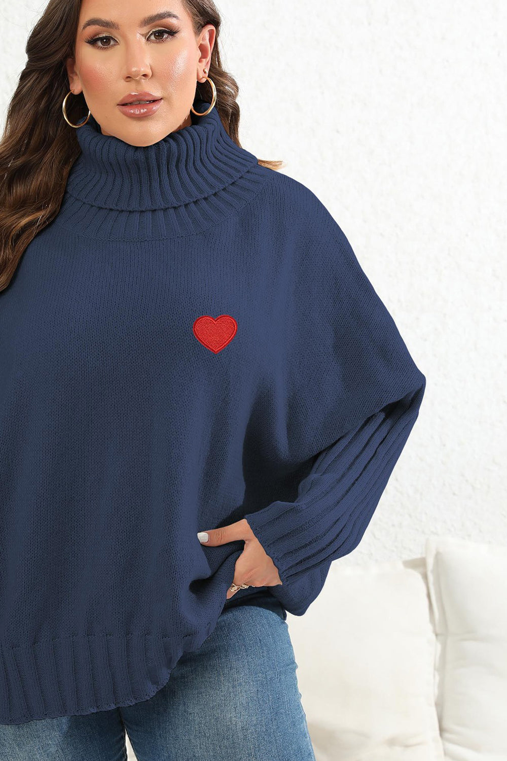Plus Size Turtle Neck Long Sleeve Sweater 