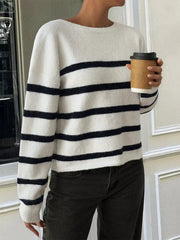 Striped Round Neck Long Sleeve Knit Top 