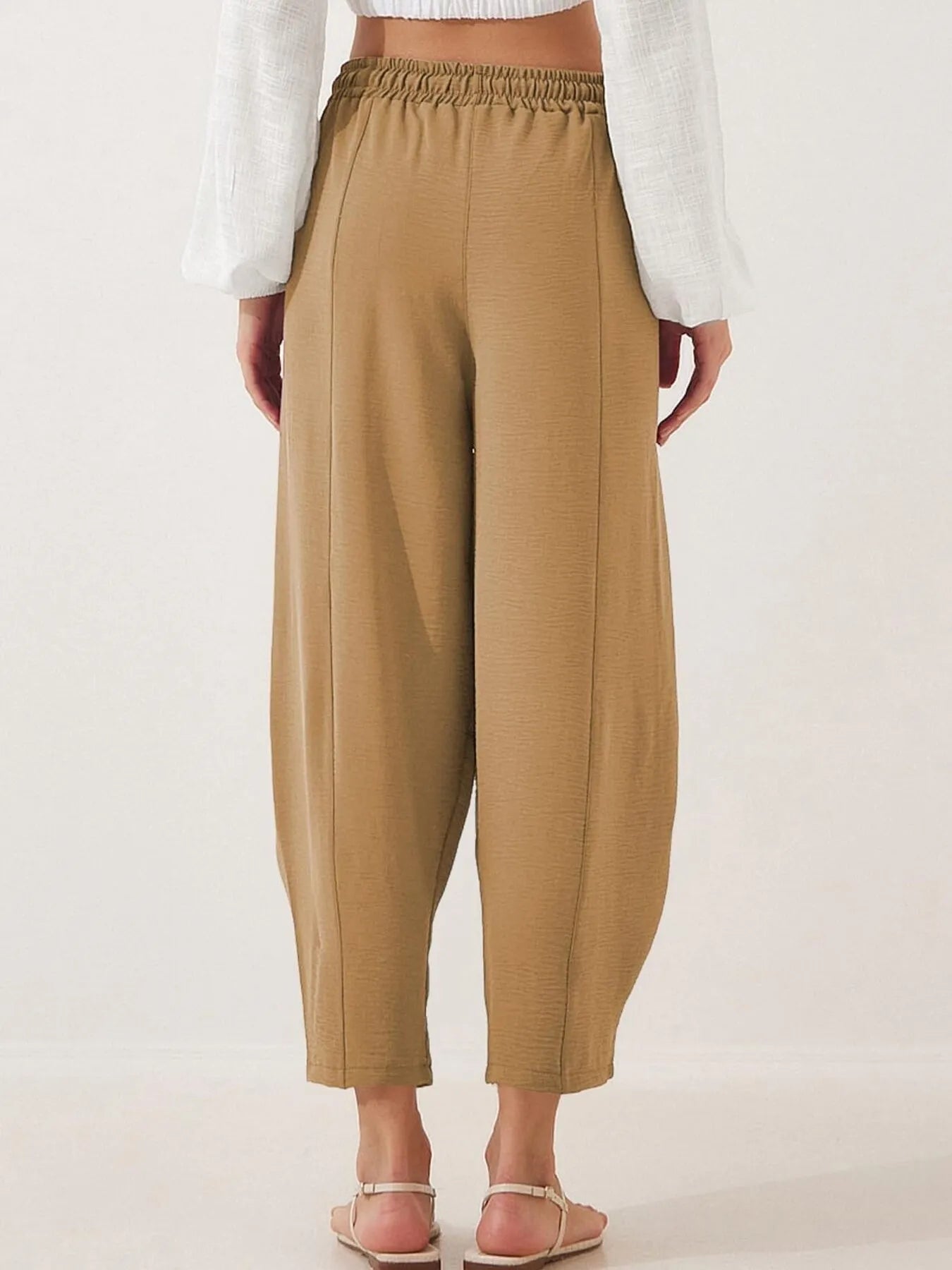 Full Size Drawstring Wide Leg Cropped Pants Plus Size 