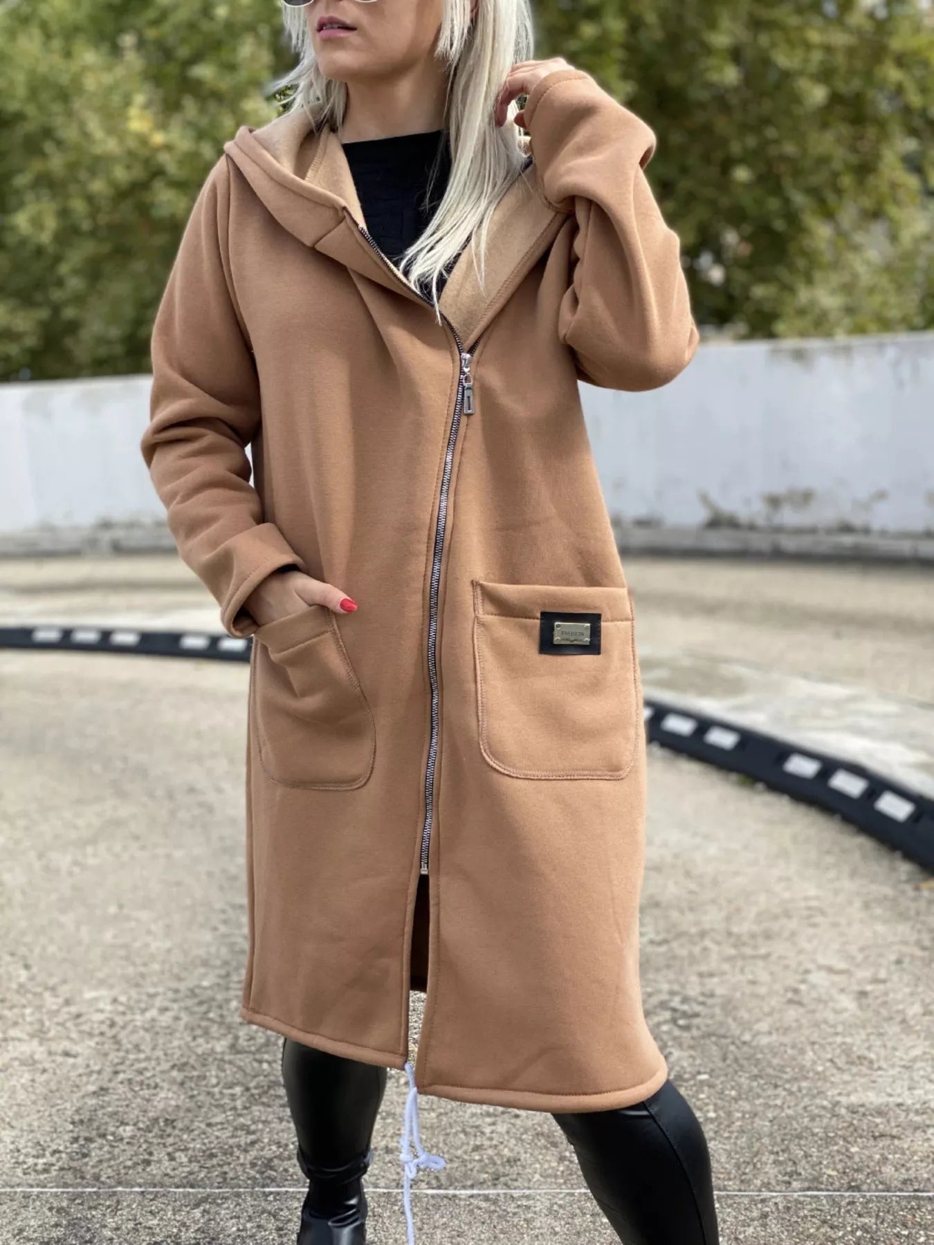 Full Size Asymmetrical Zip-Up Hooded Fleece Outerwear Plus Size 