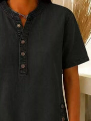 Full Size Button Detail Short Sleeve Blouse Plus Size 