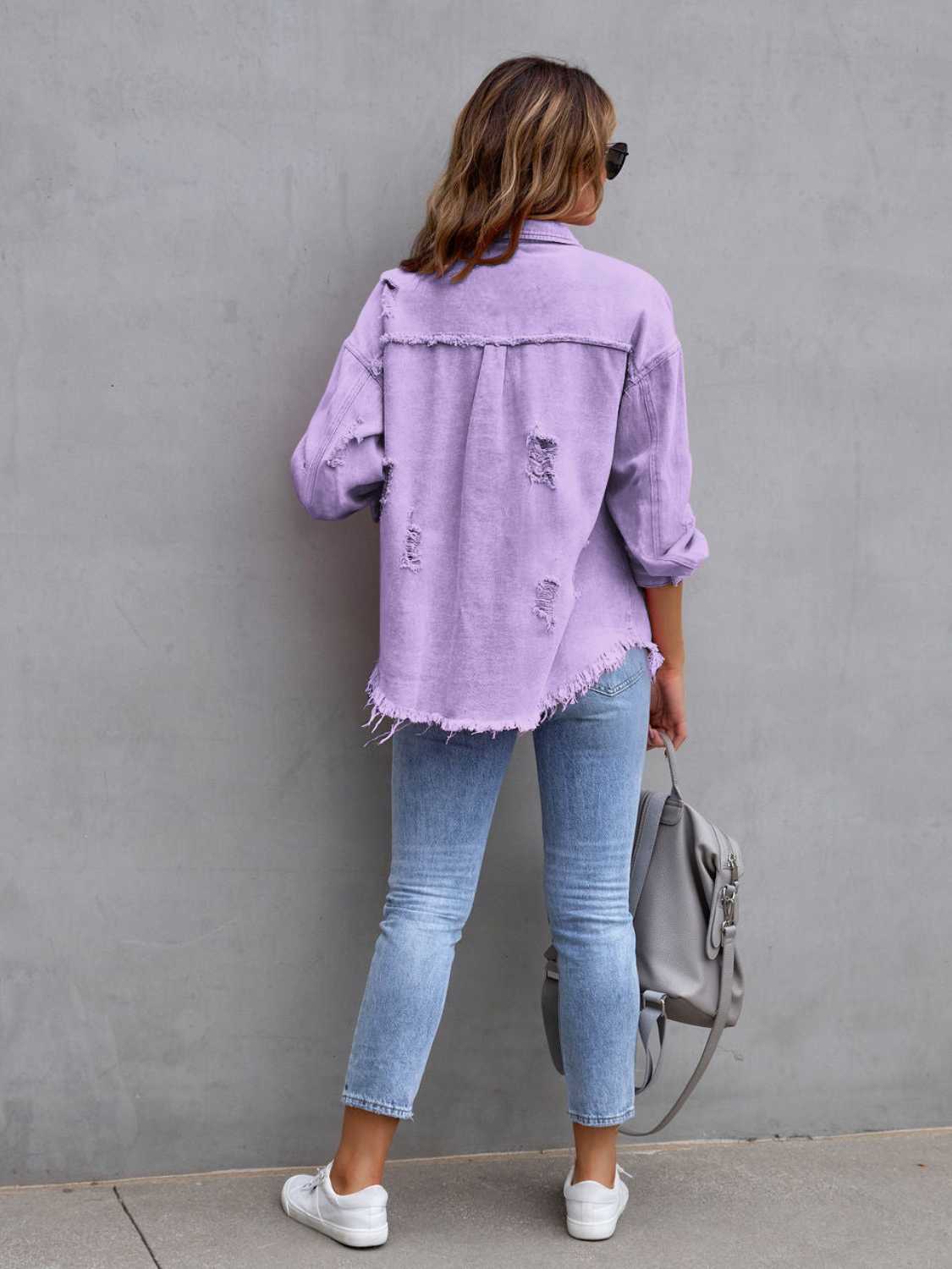 Distressed Drop Shoulder Denim Jacket 