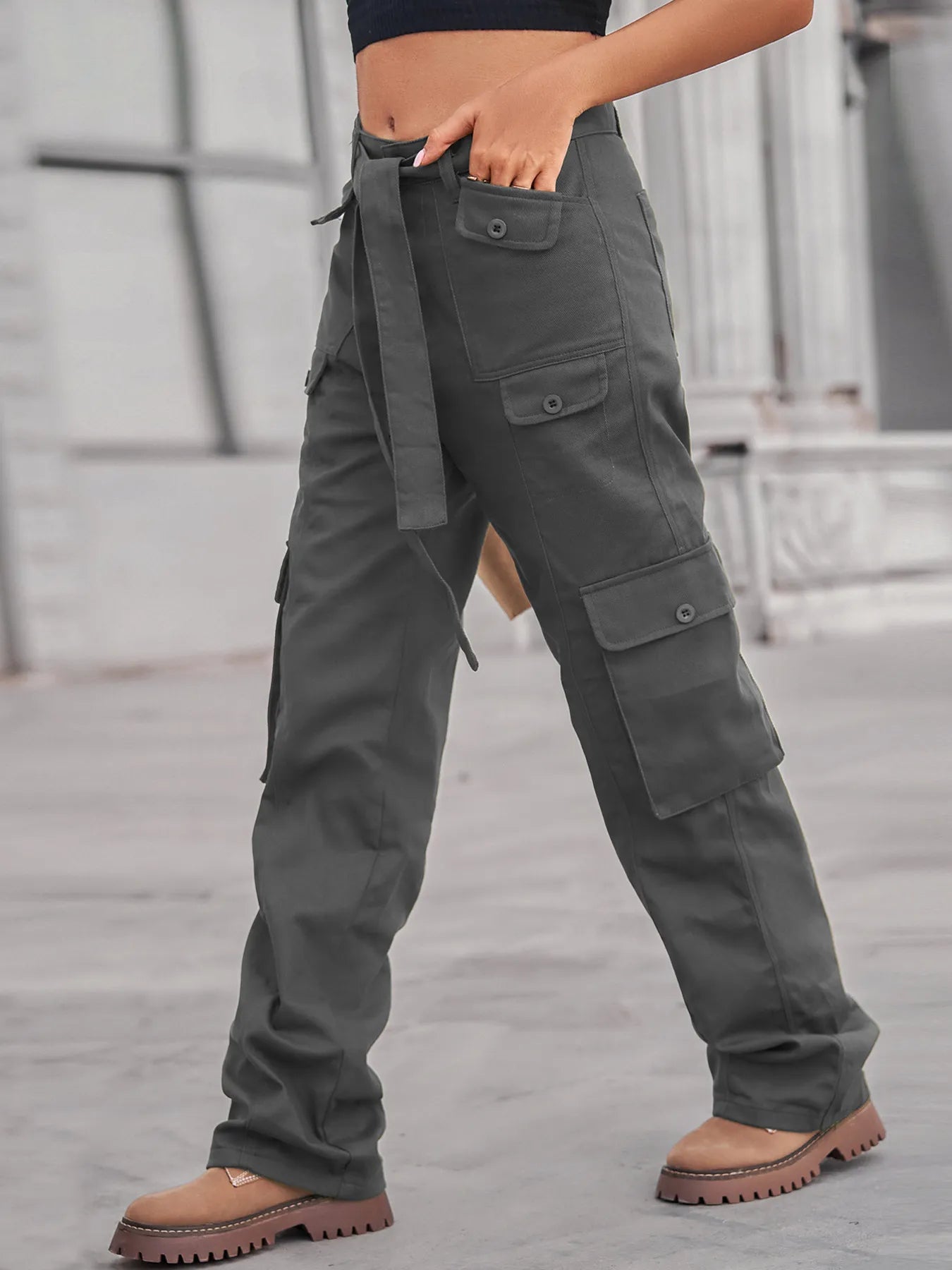 High-Waisted Multi-Pocket Cargo Jeans 