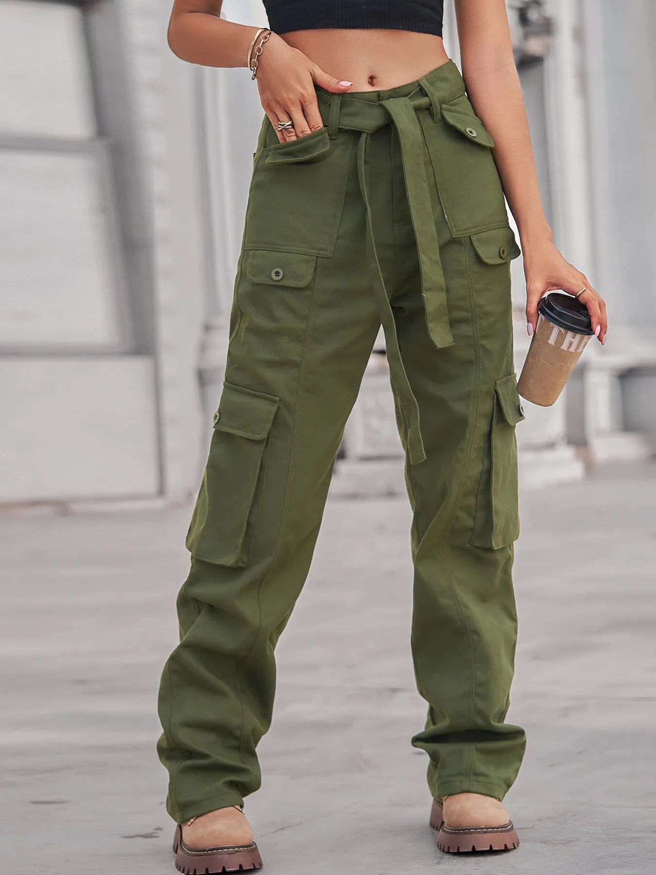 High-Waisted Multi-Pocket Cargo Jeans 