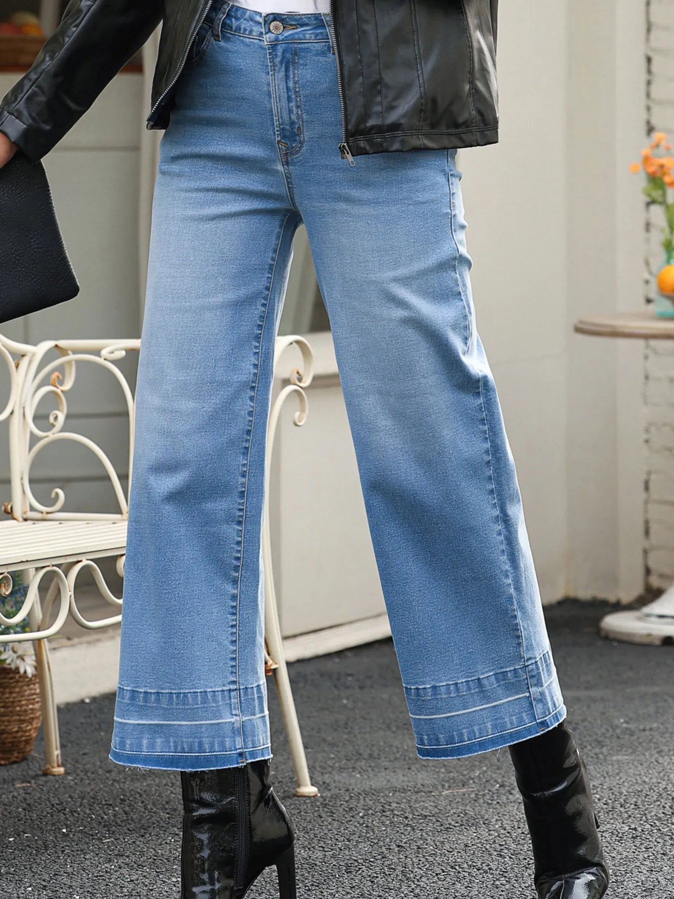 High Waist Wide Leg Washed Jeans 