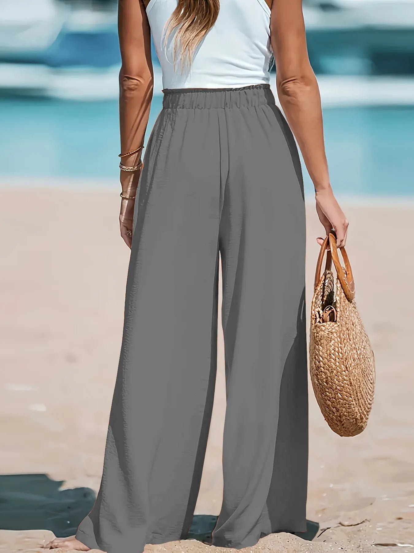 Full Size Drawstring Waist Wide Leg Pants Plus Size 