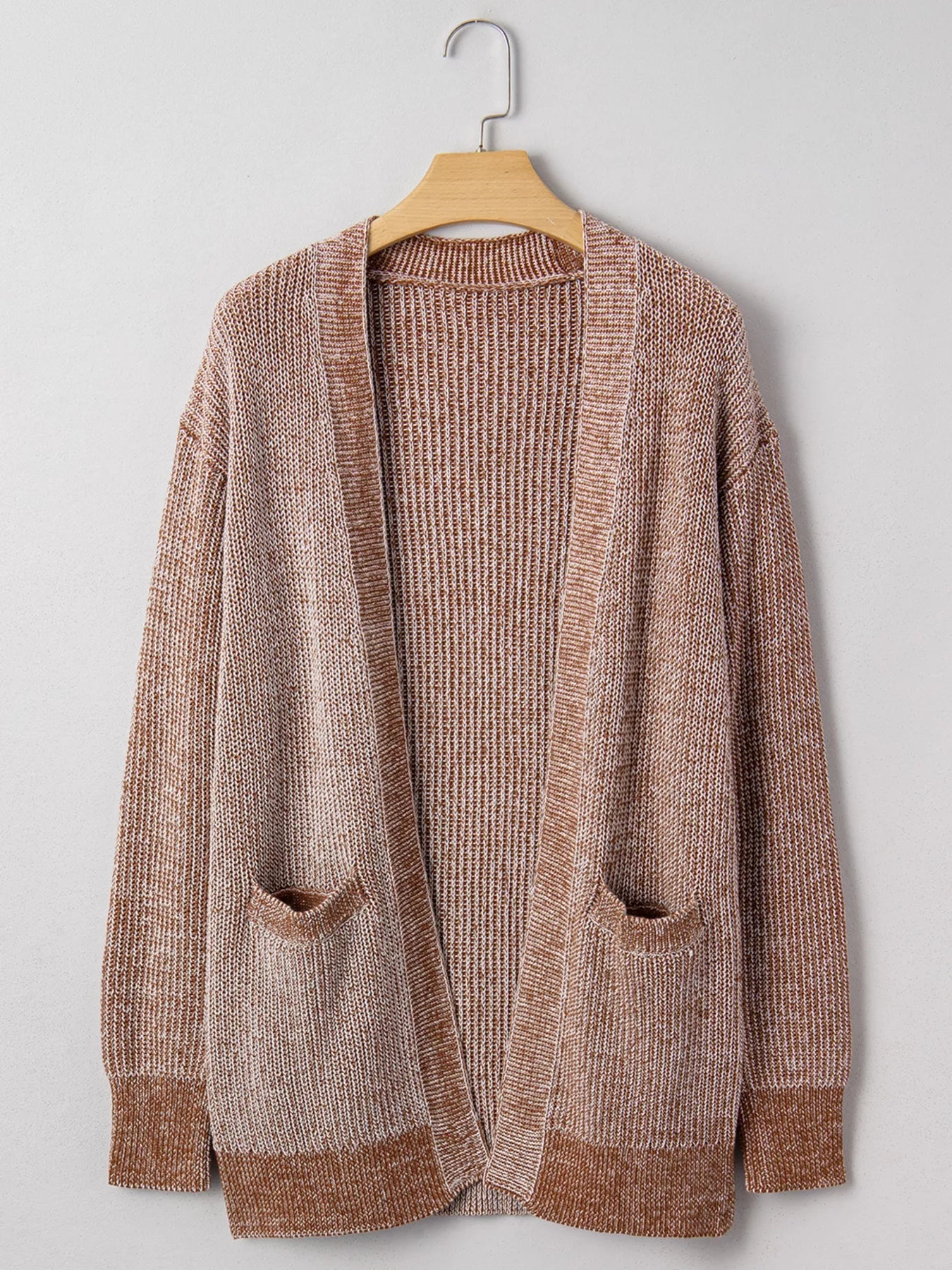 Open Front Dropped Shoulder Cardigan with Pockets 