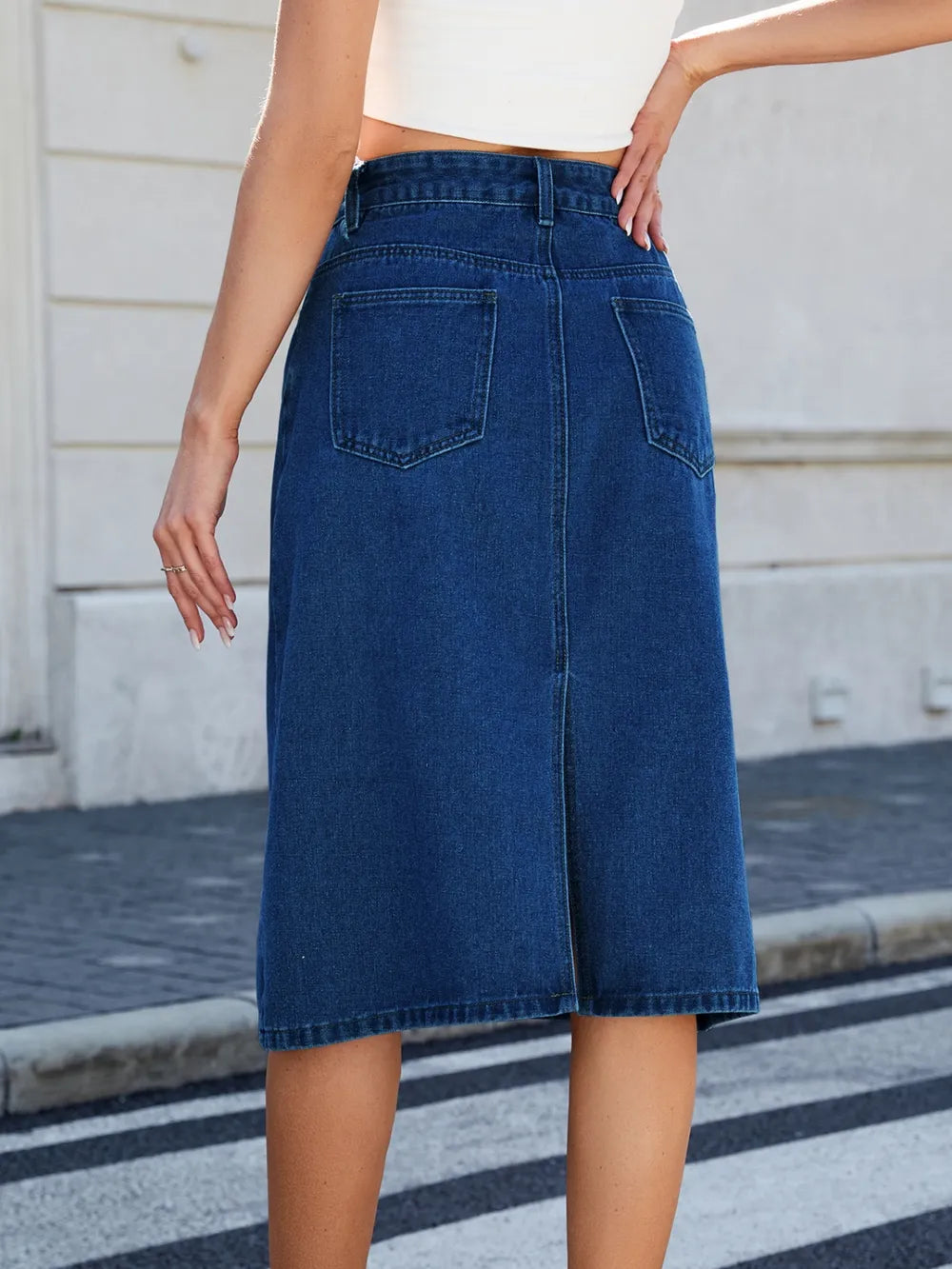 Slit Back Midi Denim Skirt 