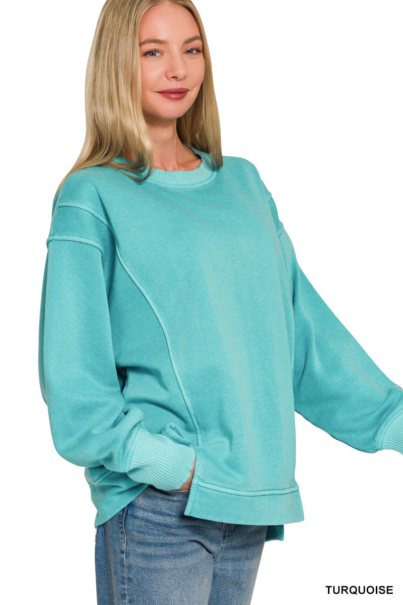 Zenana Pigment Dye Exposed-seam Fleece Sweatshirt 