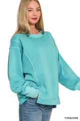 Zenana Pigment Dye Exposed-seam Fleece Sweatshirt 