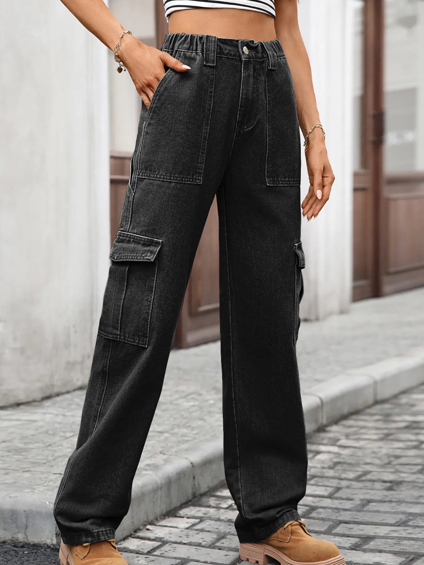 High-Waisted Cargo Jeans 