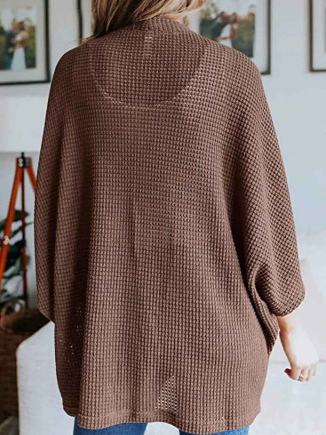 Full Size Open Front Waffle Knit Cardigan Plus Size 