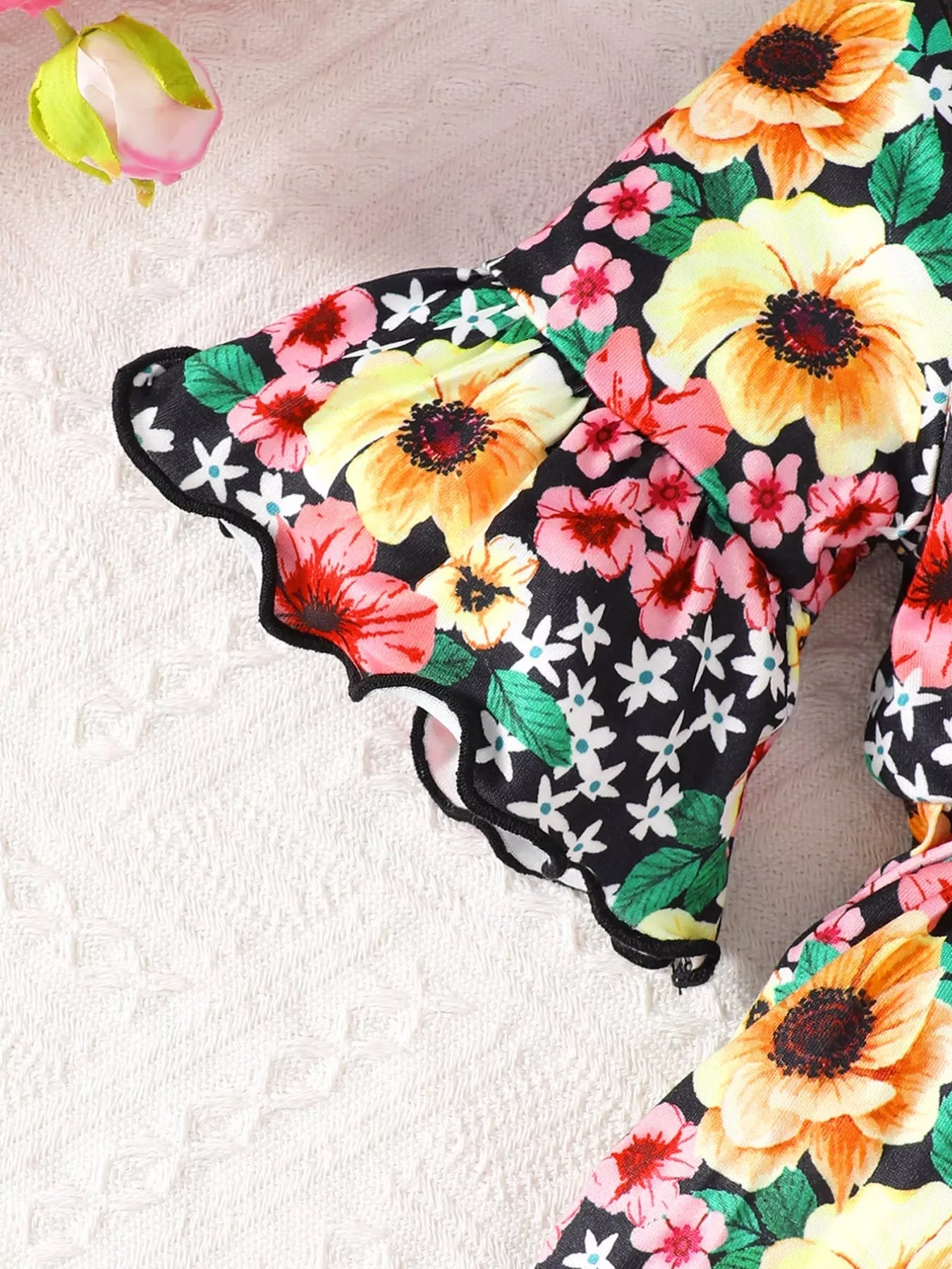 Children's Floral Bell Sleeve Top and Pants Set 