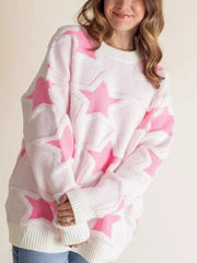 Oversized Star Pattern Ribbed Edge Drop Shoulder Sweater 