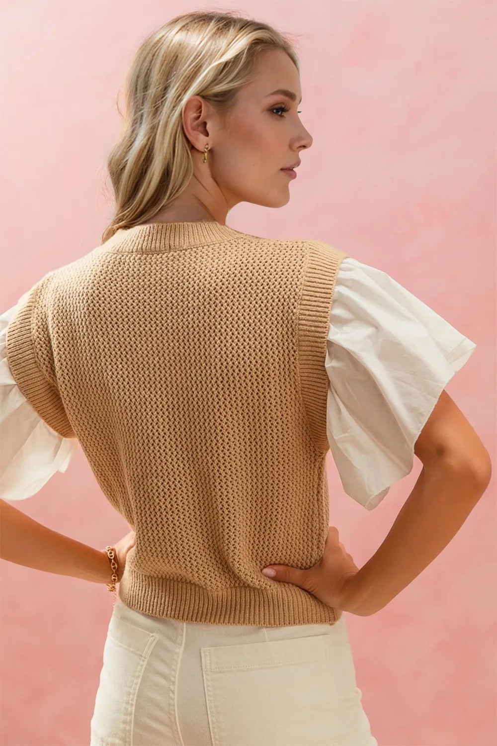 Oh Full Size Ruffled Round Neck Short Sleeve Sweater 