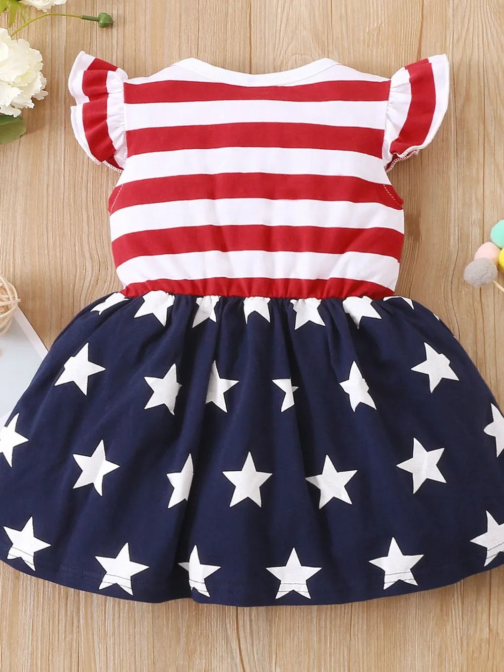 Striped & Stars Ruffled Round Neck Cap Sleeve Dress 