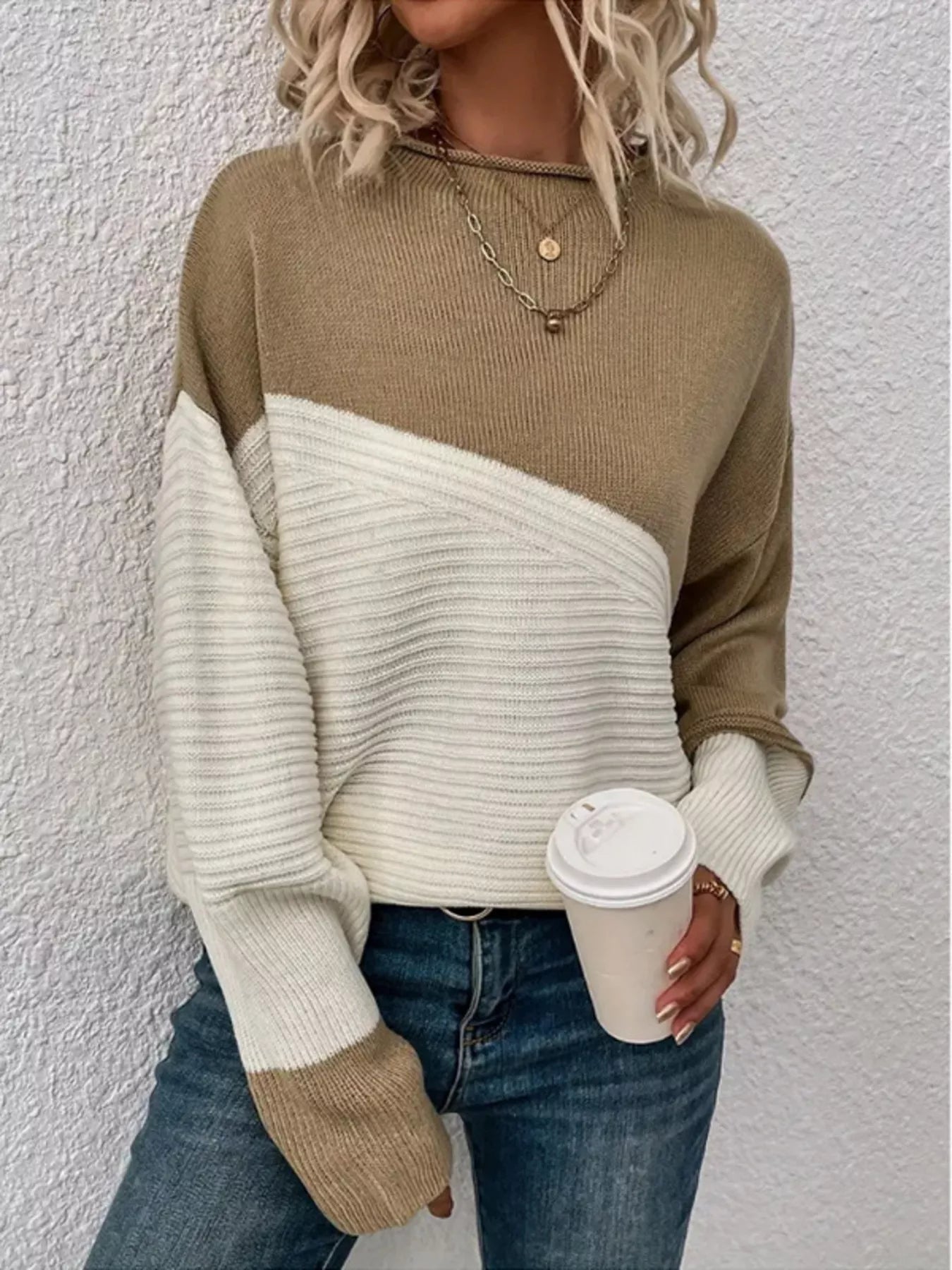 Color Block Ribbed Knit Sweater 
