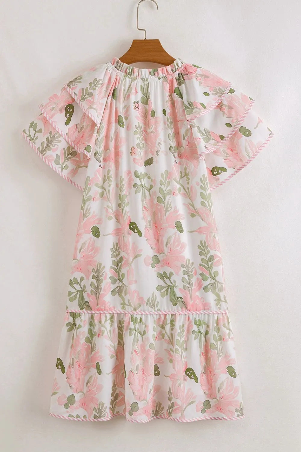 Floral Contrast Edge Layered Short Sleeve Mini Dress 
