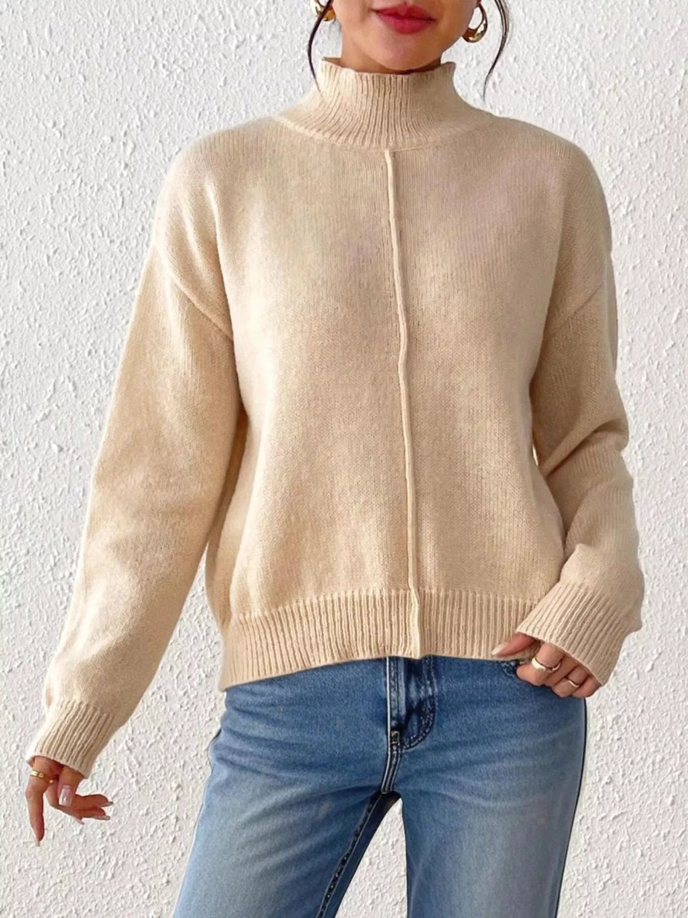 Turtleneck Dropped Shoulder Sweater 