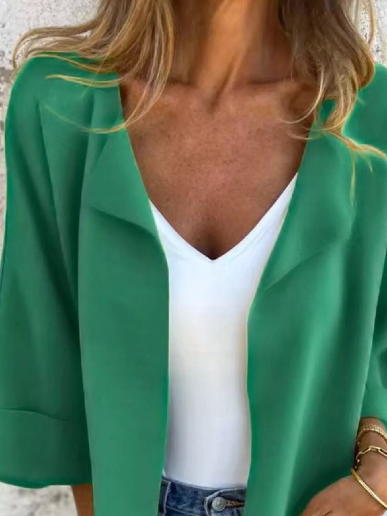 Full Size Open Front 3/4 Sleeve Casual Cardigan Plus Size 