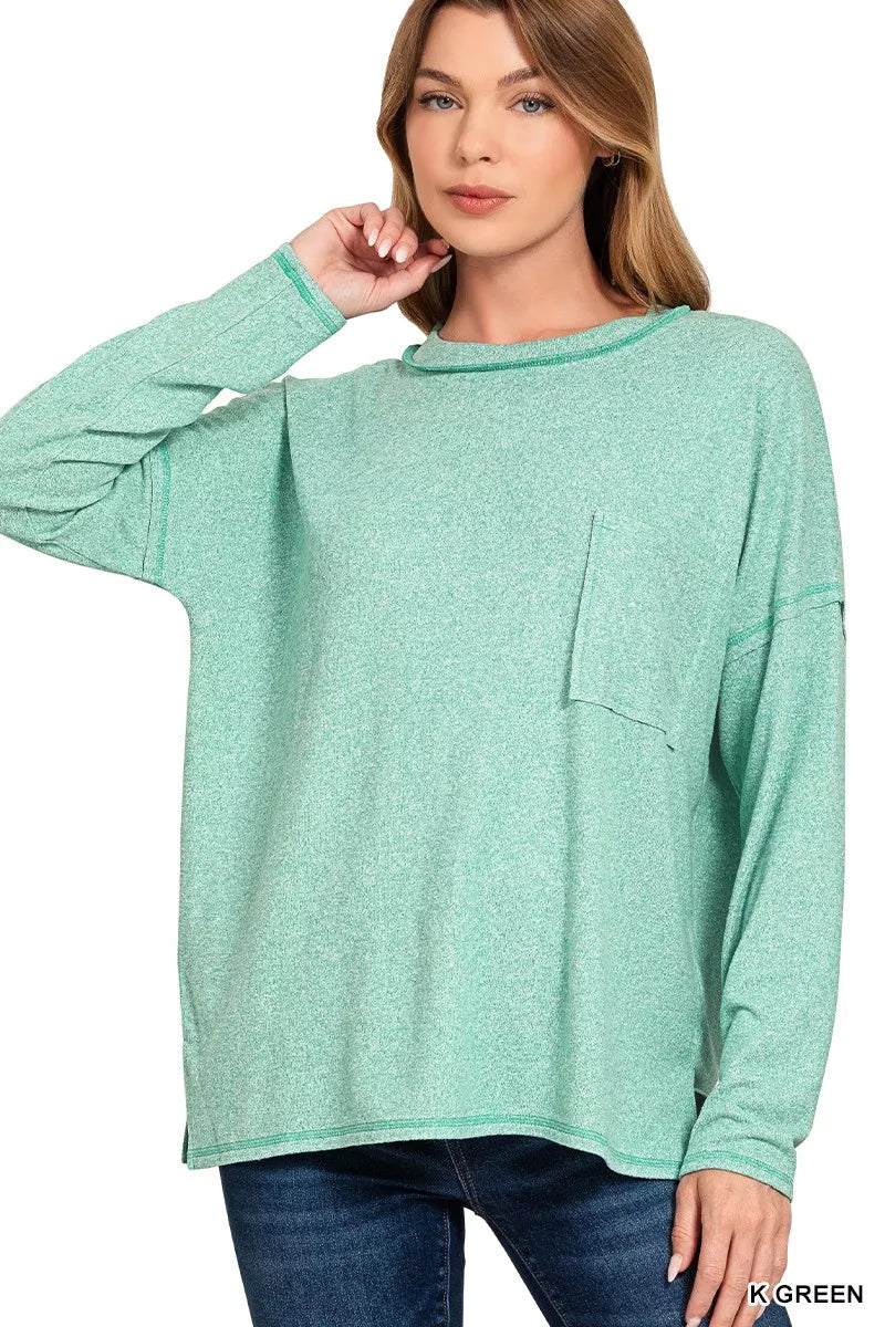 Zenana Soft Melange Hacci Round-Neck Long Sleeve T-Shirt 