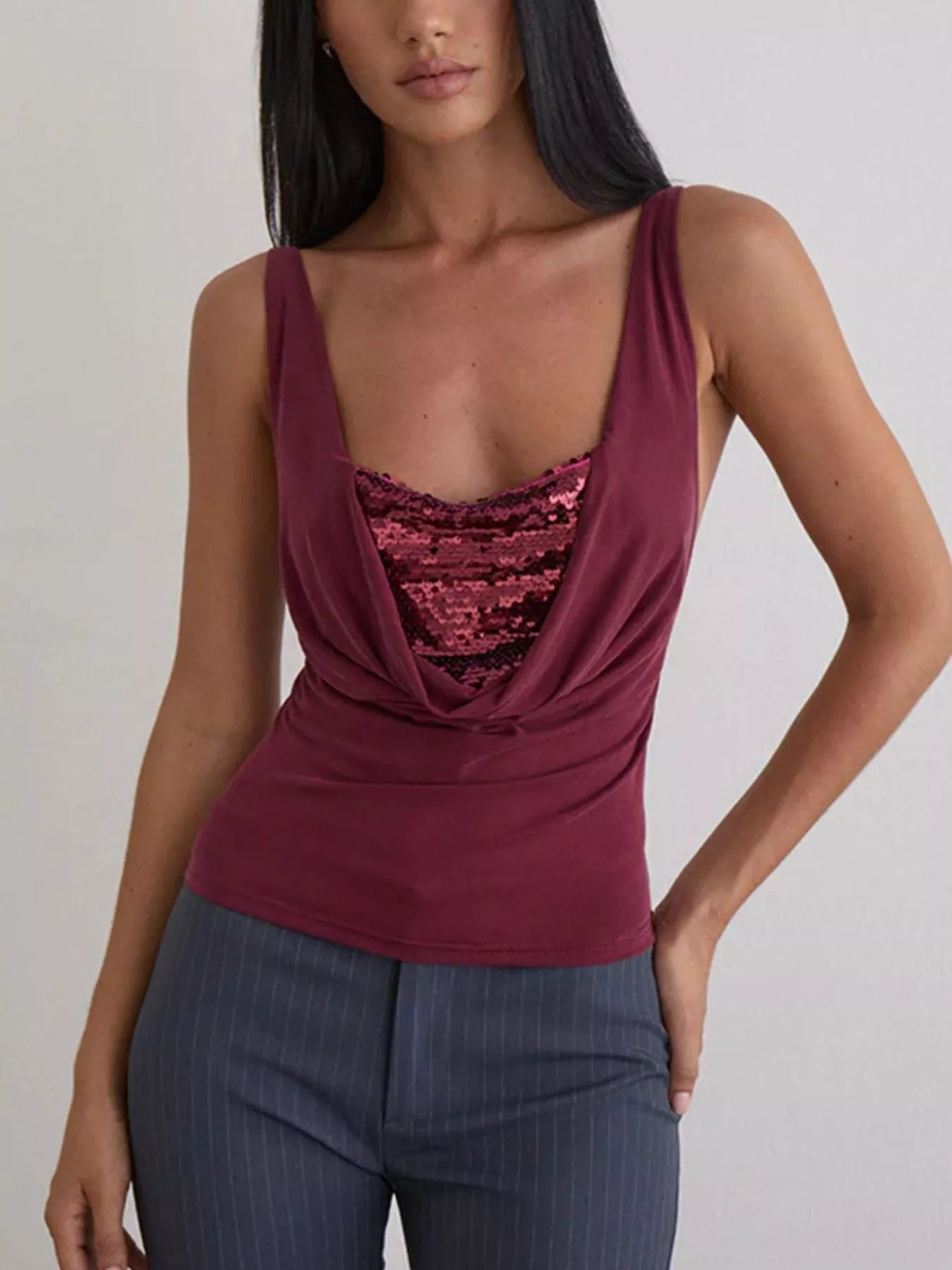 Sequin Detail Ruched Tank 