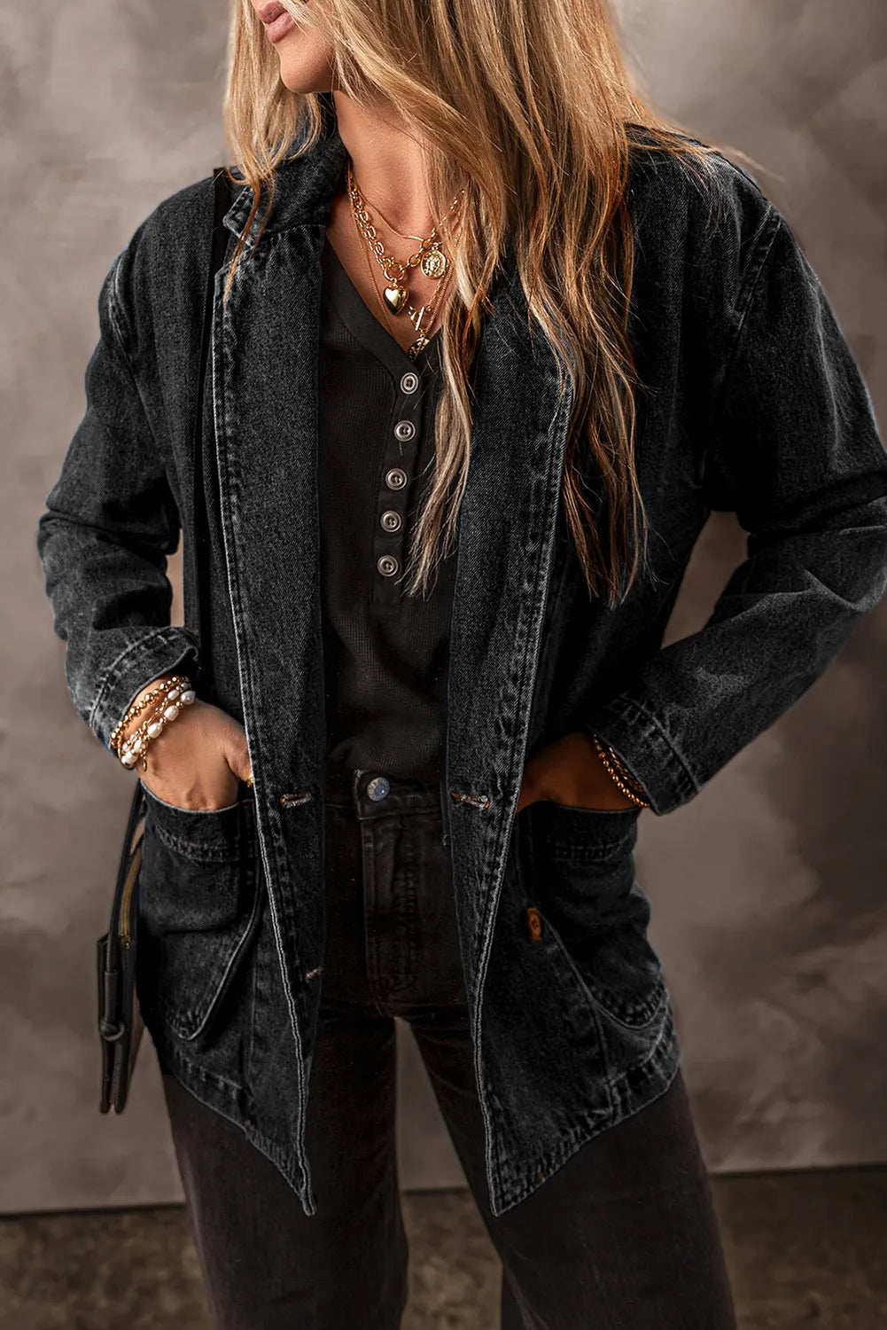 Pocketed Long Sleeve Denim Jacket 