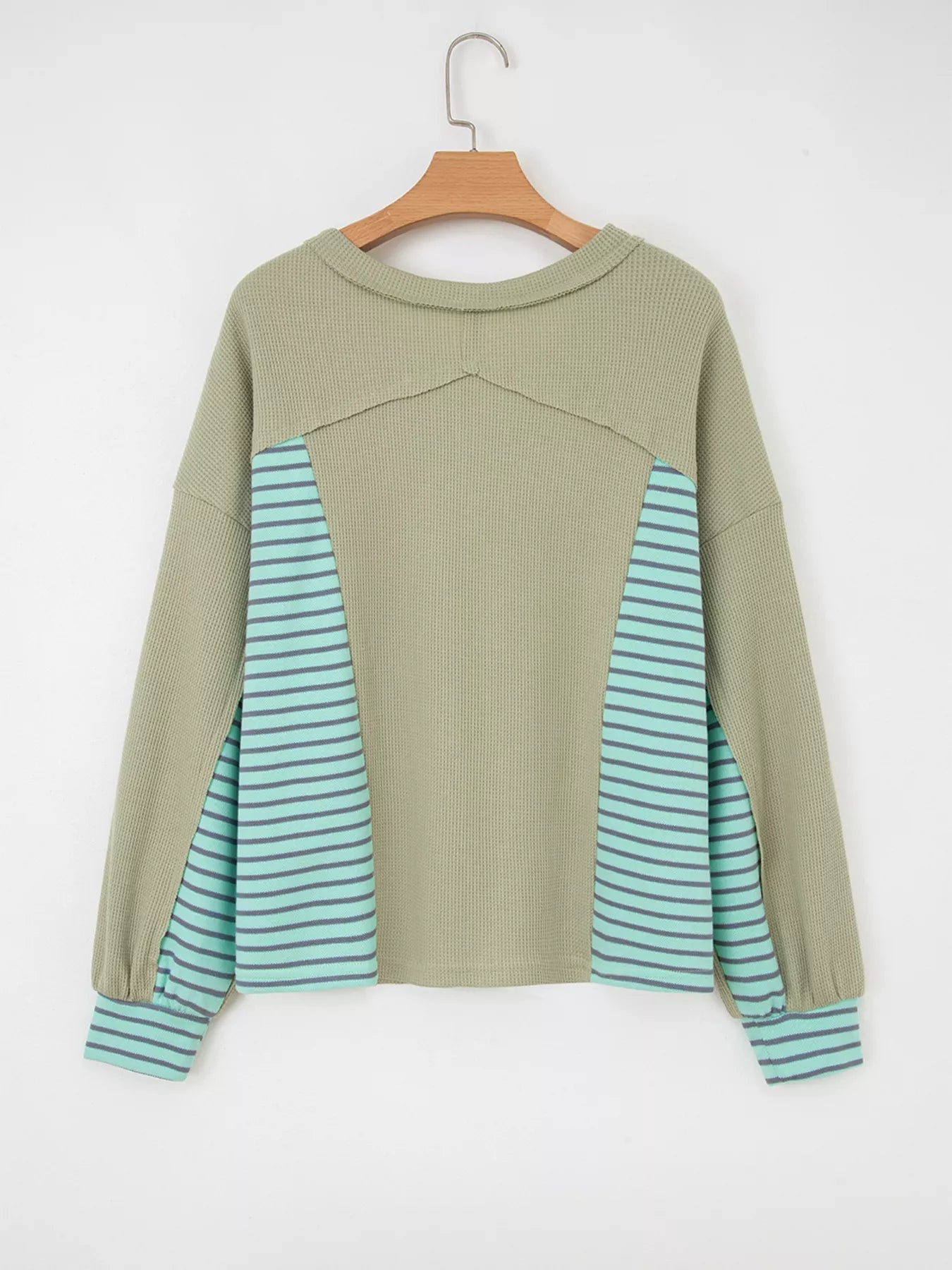 Exposed Seam Waffle Striped Patchwork Baggy Blouse 