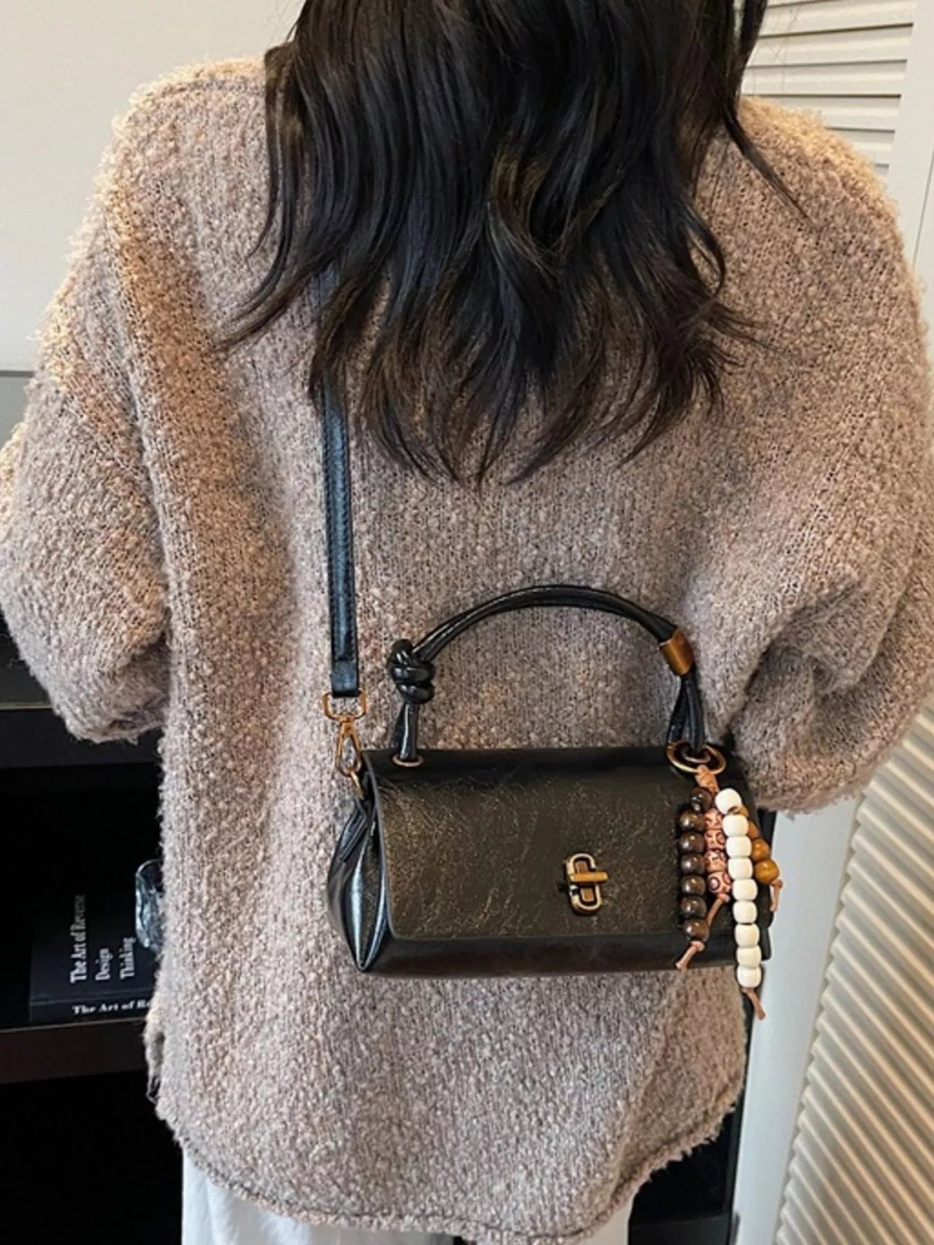 Leather Crossbody Bag with Bead Charm 