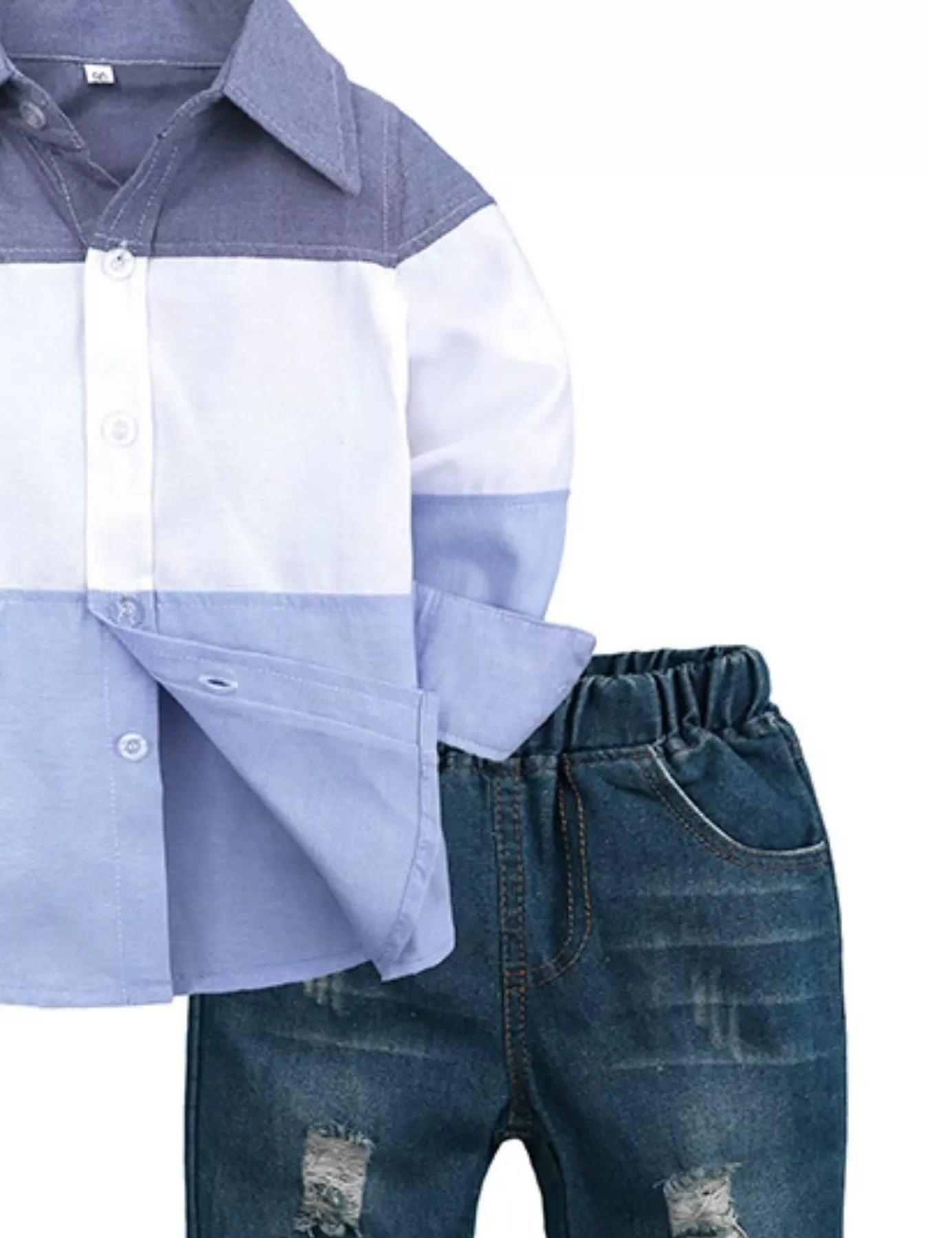 Children's Color Block Shirt & Ripped Jeans Set 