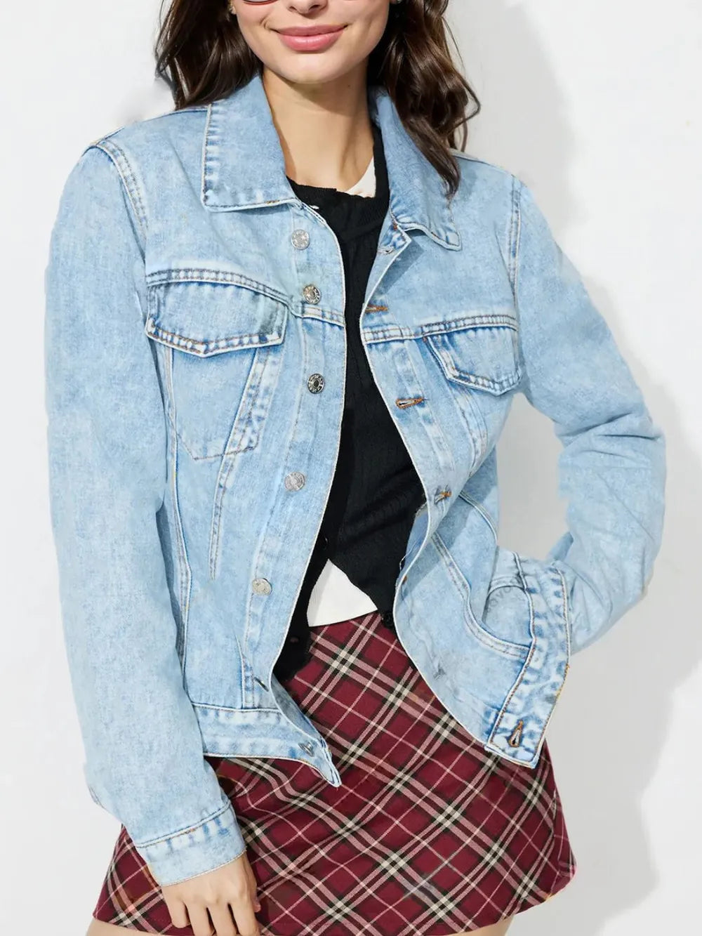Button Up Long Sleeve Denim Shacket 