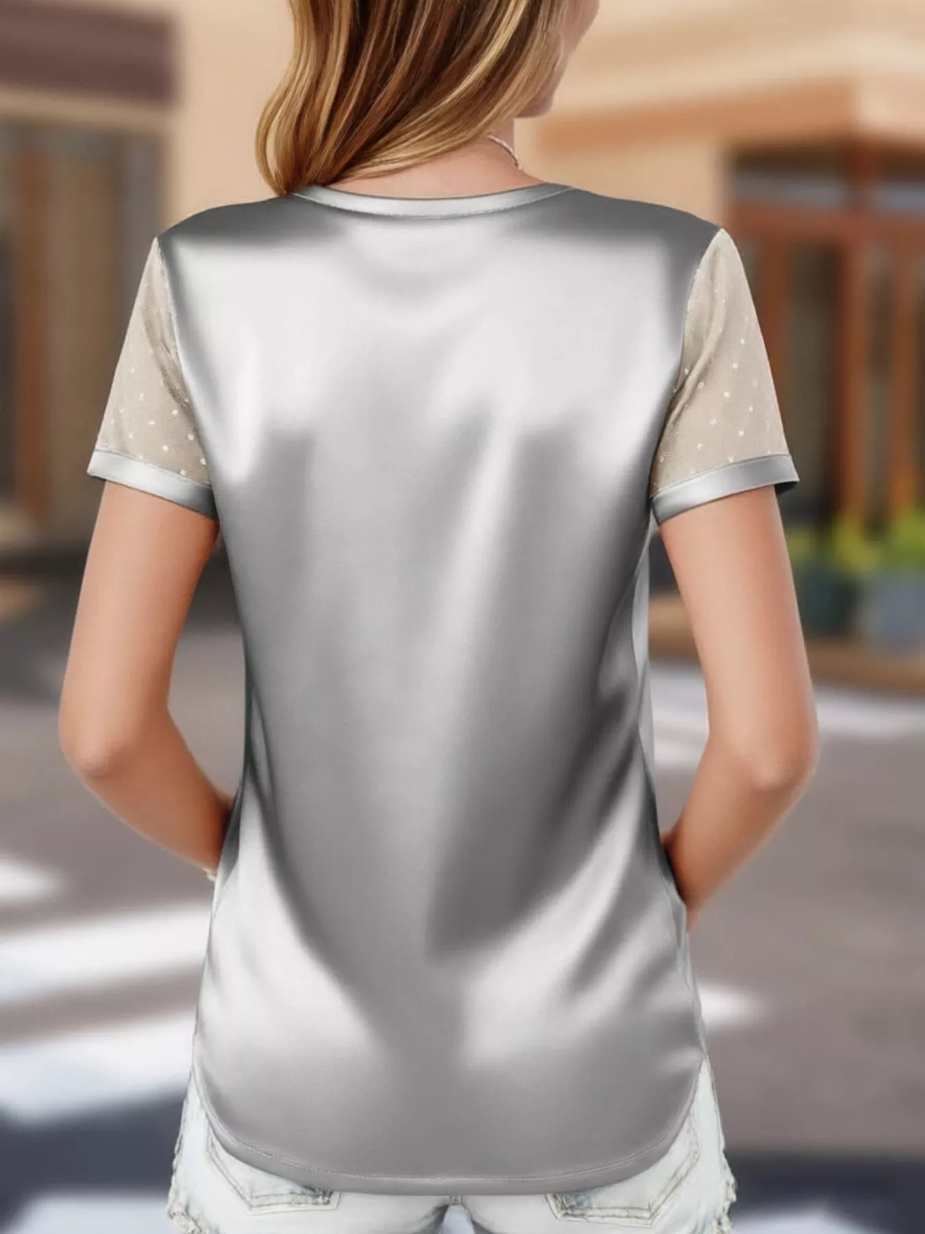 Sheer Sleeve V-Neck Top 