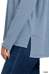Zenana Ribbed Drop Shoulder Round Neck Sweater 
