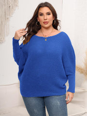 Full Size Boat Neck Batwing Sleeve Sweater 