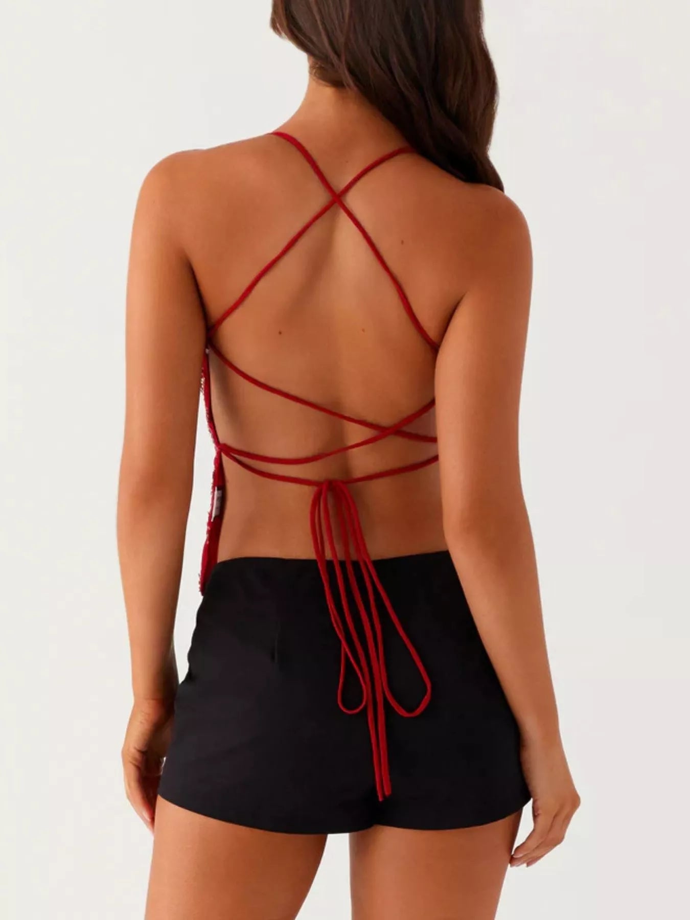 Floral Lace Up Back V-Neck Cami 