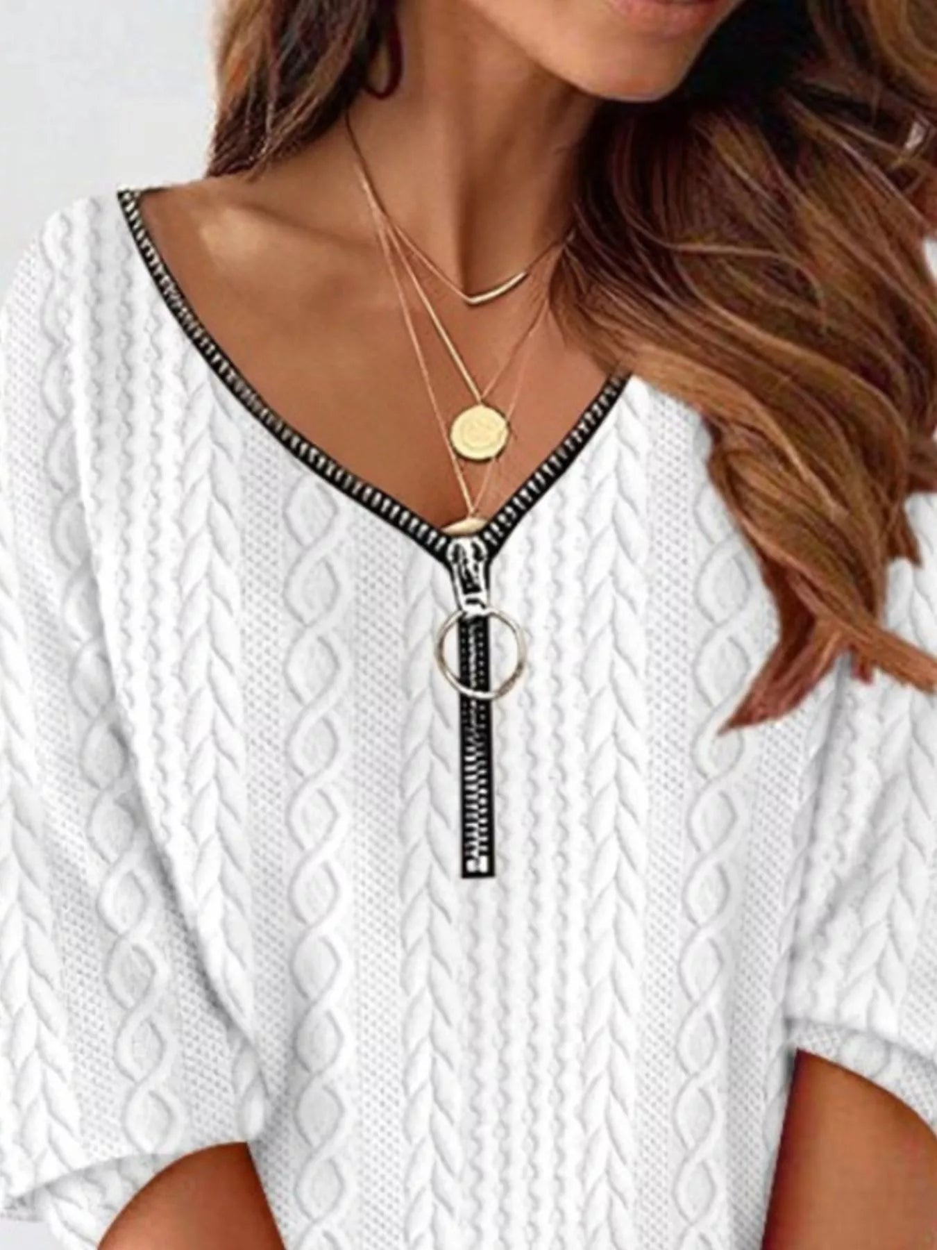 Zip Detail Textured Knit Mini Sweater 