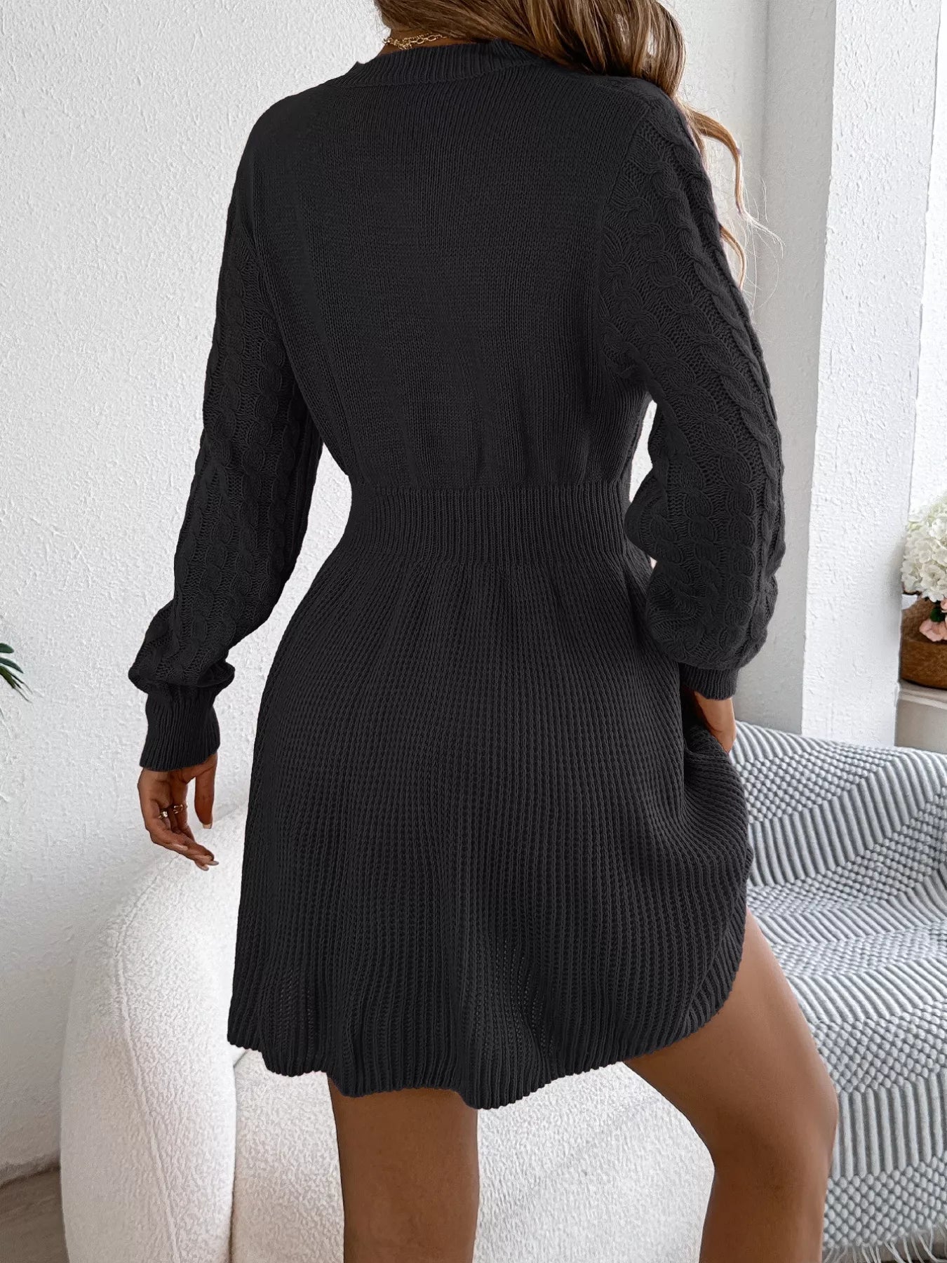 Cable Knit Long Sleeve Sweater Dress 