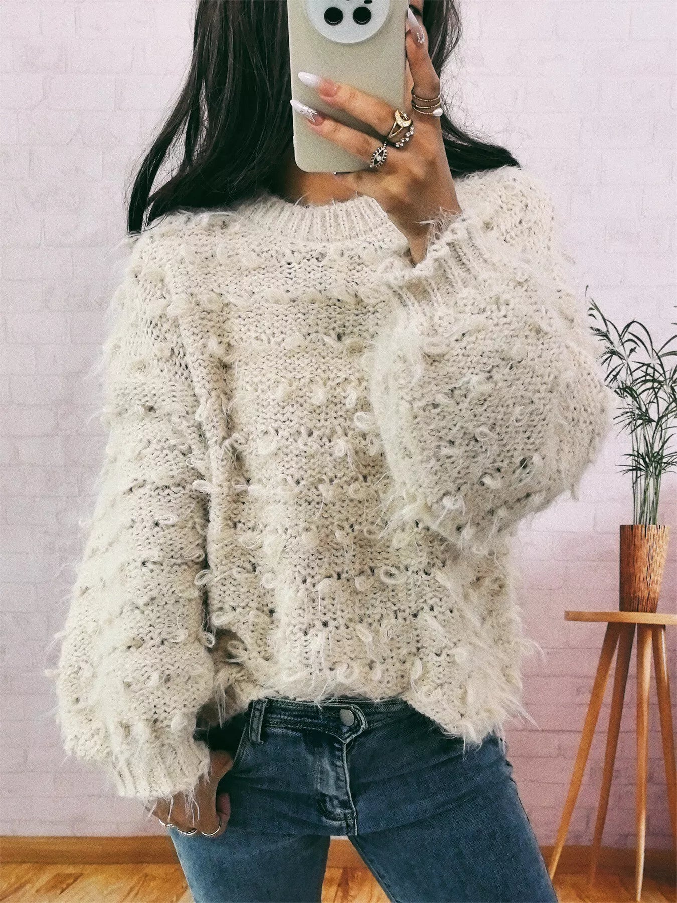 Chunky Round Neck Long Sleeve Sweater 