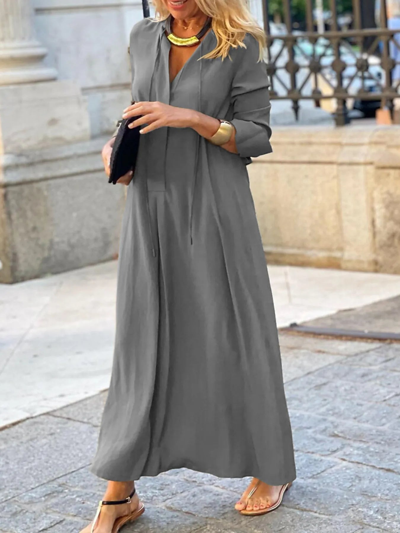 Full Size Solid Color Maxi Shirt Dress Plus Size 