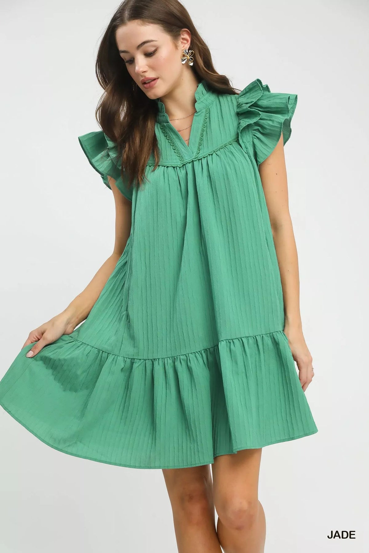 Umgee Flutter Sleeve Tiered Dress 
