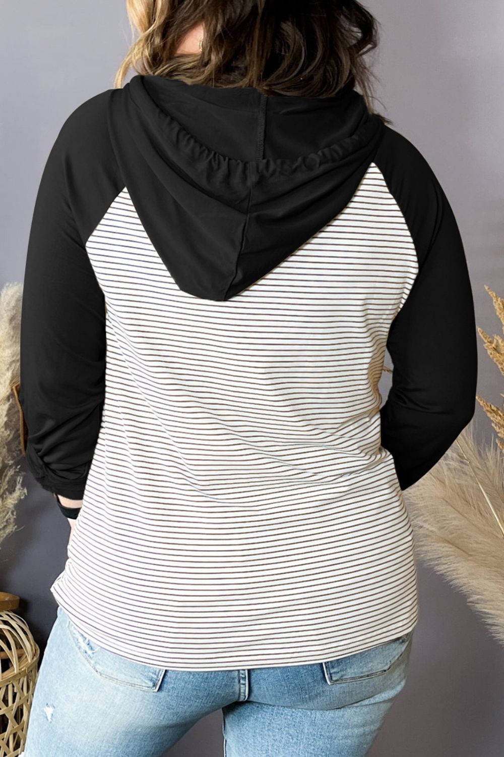 Plus Size Striped Long Sleeve Hoodie 