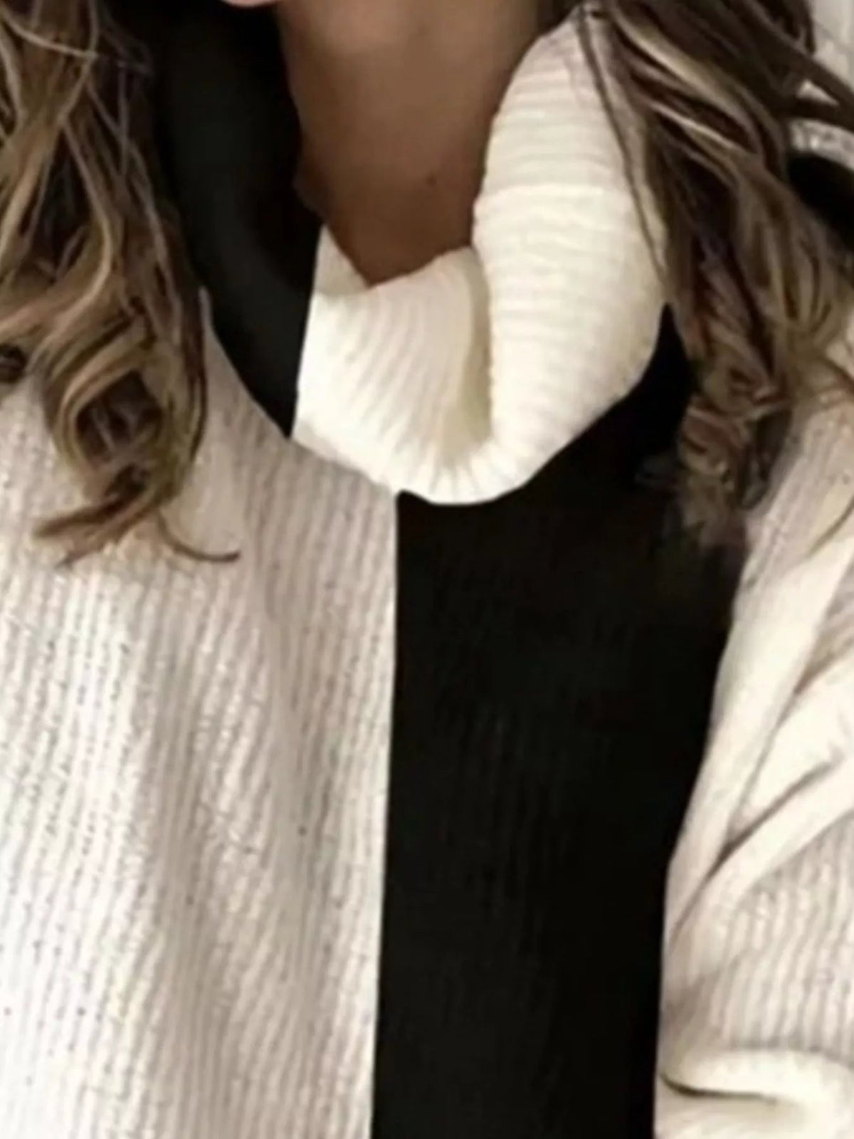 Full Size Two-Tone Turtleneck Long Sleeve Sweater Plus Size 