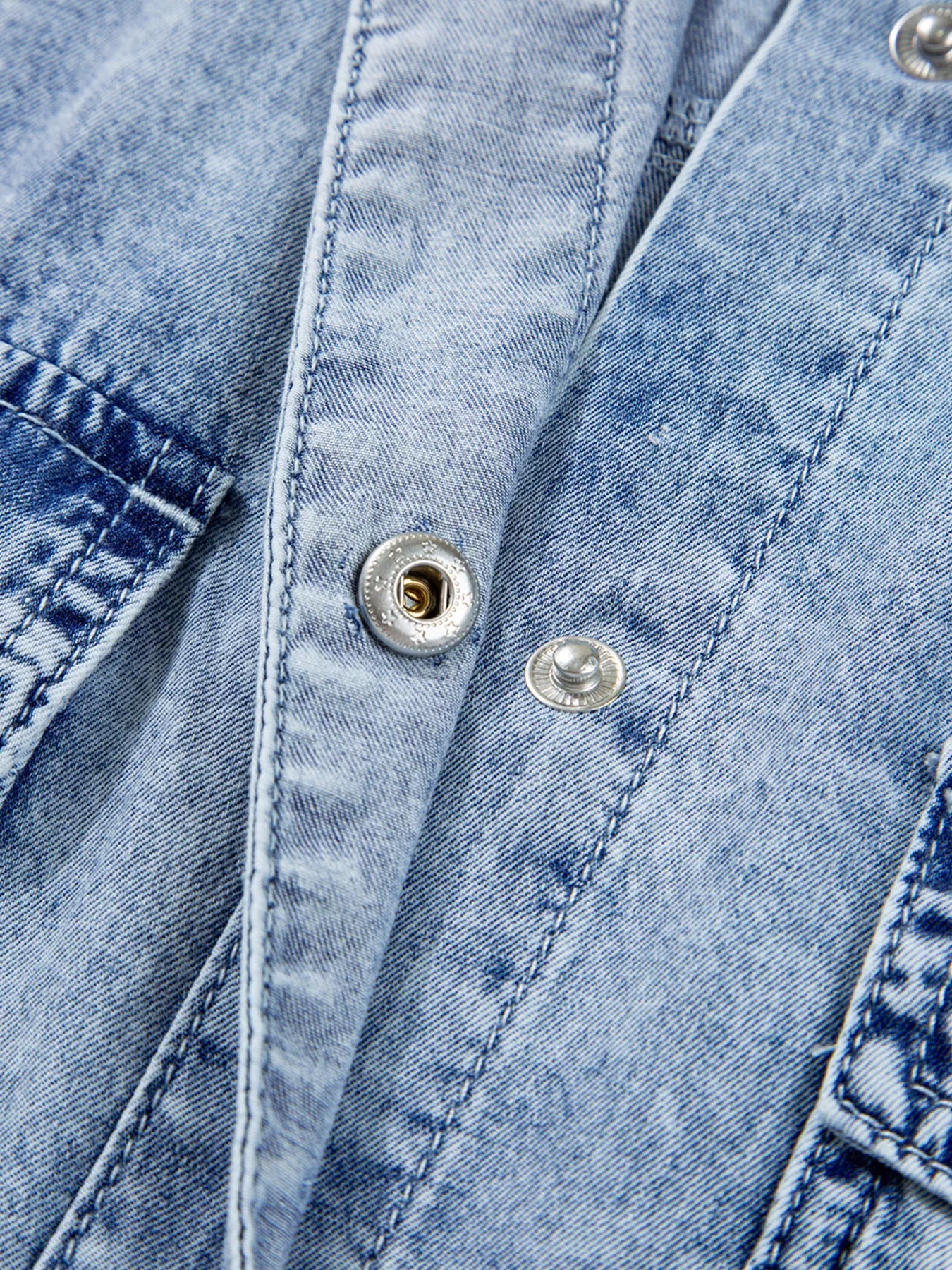 Chest Pocket Raw Hem Denim Loose Shirt Dress 