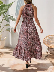 Butterfly Leopard Grecian Neck Maxi Dress 